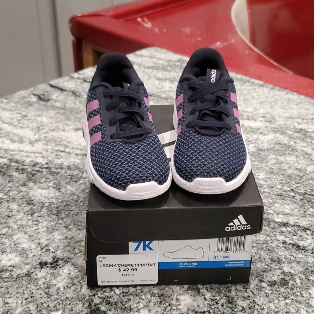 Adidas Navy and lilac no tie tennis shoes toddler